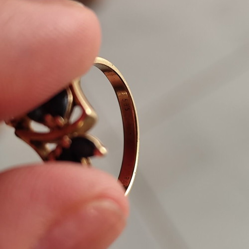Gold 585/14K ring with multicolored stones, vintage style