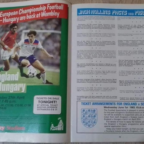 Official England vs Greece match programme like new