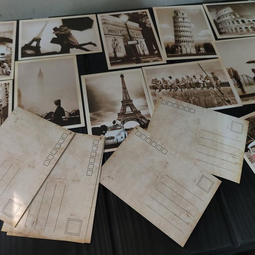 Collectible set of 32 vintage postcards with world landscapes and photos
