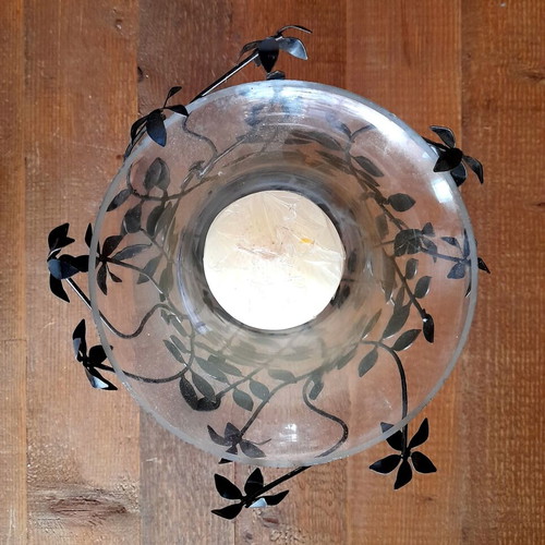 Trimar glass and metal candlestick new with candle