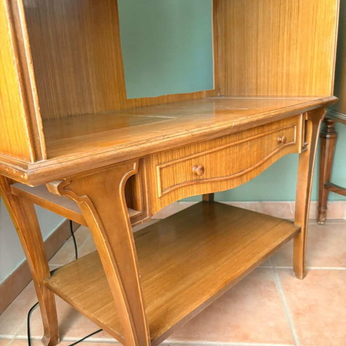 Wooden secretary desk used with storage space