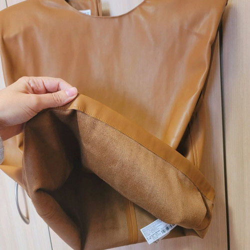 Mango leather blouse tan like new with padded shoulders