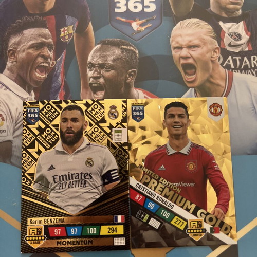 Panini Adrenalyn XL 365 2023 Momentum Benzema & Limited Edition Premium Gold Ronaldo