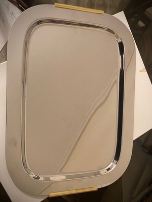 Serving platter silver stainless with gold handles Cromargan 18/10 used