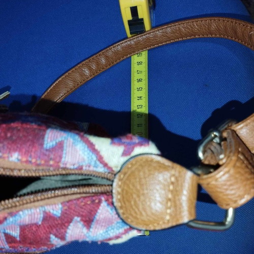 Crossbody bag used multicolor fabric and leatherette