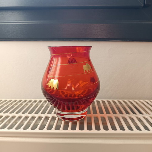 Bohemia Crystal Ruby Red Vase with 24K Gold, new