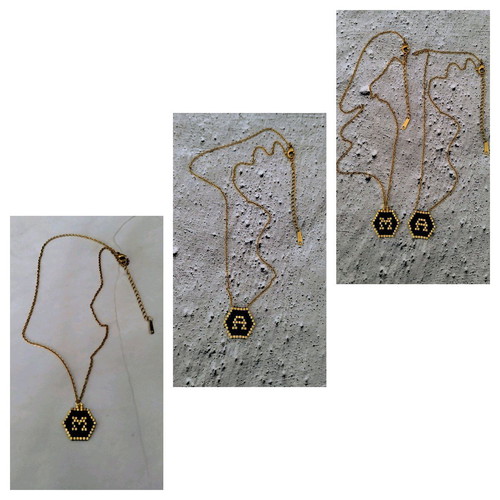 Steel monogram necklace made to order with miyuki beads black and gold