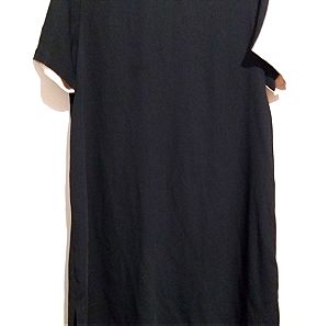 Φόρεμα μαύρο και μπεζ μίνι σε ίσια γραμμή με κοντό μανίκι
