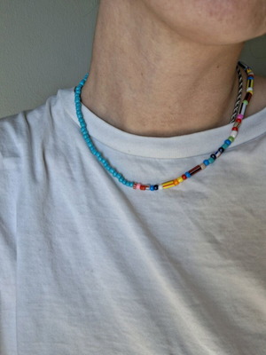 Handmade necklace with turquoise and multicolor beads on elastic cord made to order
