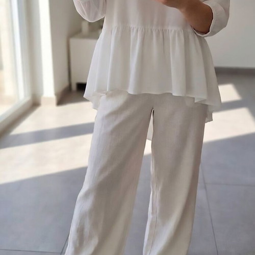 Moutaki white blouse with 3/4 sleeves, size M