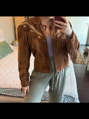 Vintage leather suede jacket used with fringes brown, size M