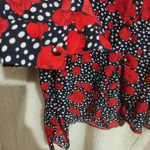 Vintage shirt new with shoulder pads, black with white polka dots and red roses, size L-XL