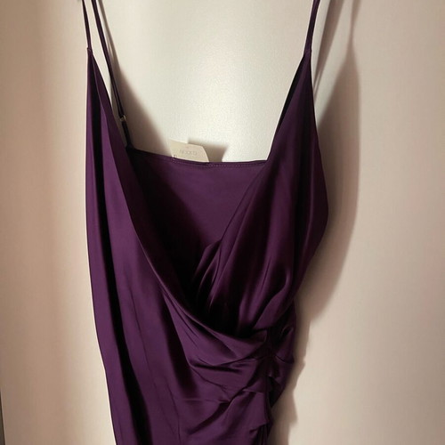 VICOLO purple satin long dress new with thin straps and draped detail