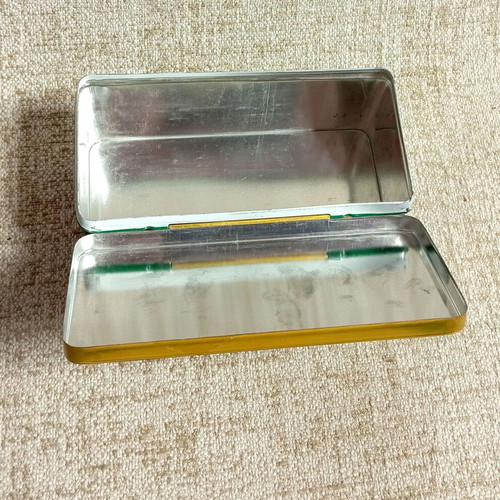 Auermetal litho tin box used lighter flints vintage metal