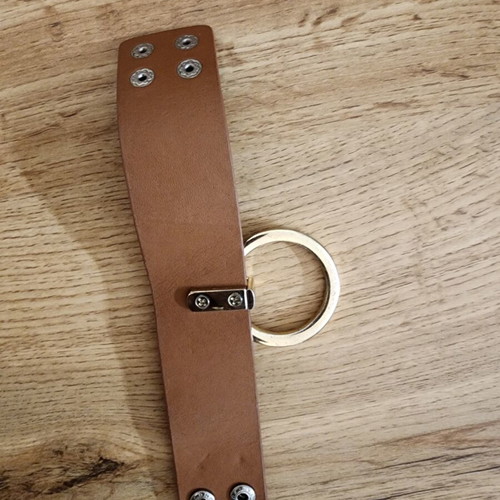 Brown faux leather wide cuff bracelet like new, gold tone