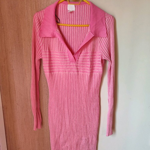 Ribbed fitted pink bubblegum dress H&M new, size L