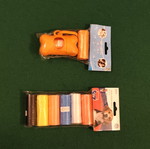 Dog poop bag dispenser set with refill rolls, orange and multicolor