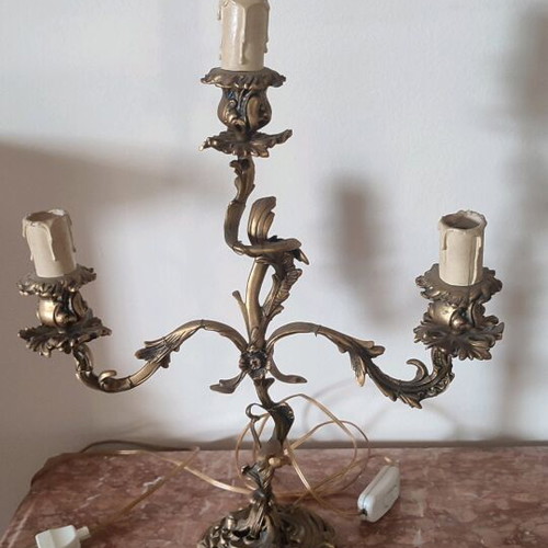 Bronze electric lamp candlestick like new, dimensions 37x45 cm