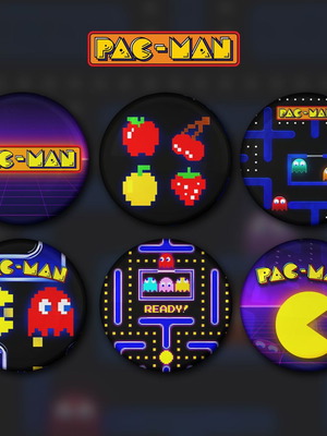 Pac-Man pin set new, 6 pieces 2.5 cm