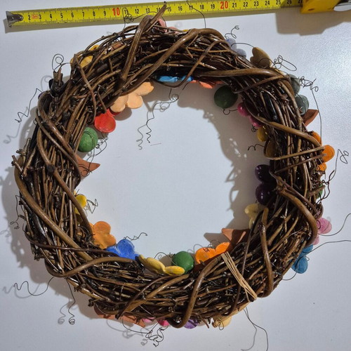 Wreath with colorful clay flowers like new, diameter 27cm