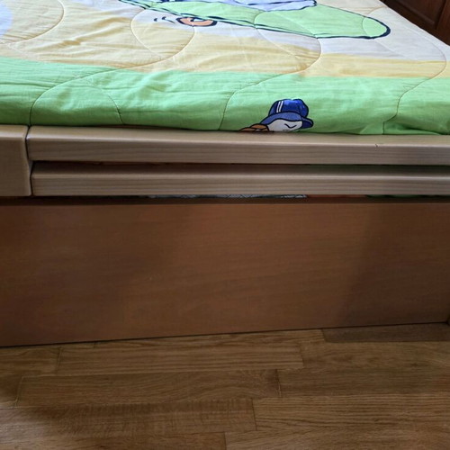 Single wooden bed with mattress used, orthopedic slatted base