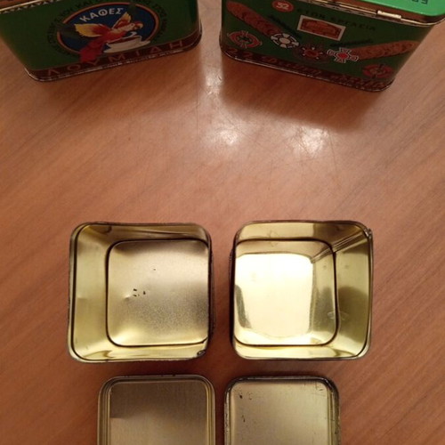 Loumidis Papagalos vintage metal coffee tins collection, 4 pcs