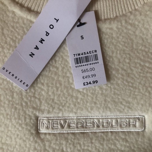 TopMan Teddy Sweater new, men's white fleece sweatshirt S-M