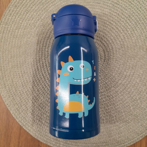 Children's metal thermos 460ml with thick plastic lid and straw