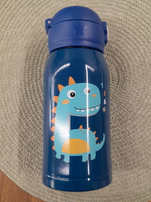 Children's metal thermos 460ml with thick plastic lid and straw