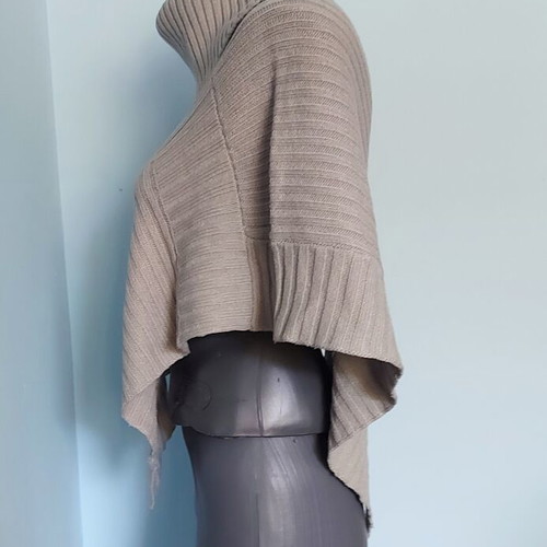 Pieces vintage unisize poncho with wool blend