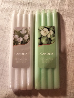Candles new, pack of 8, white and mint colors, 20 cm each