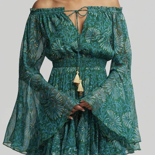Lynne green off-shoulder dress, size 38 (M L)