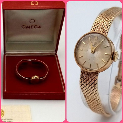 Omega women's gold watch used, 9-carat mechanical wristwatch