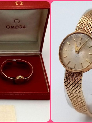 Omega women's gold watch used, 9-carat mechanical wristwatch