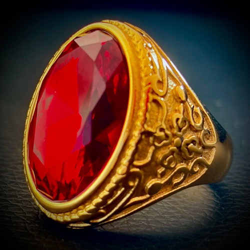 Ruby Sultan stainless steel ring with red crystal, M FORGE