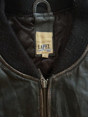 Lapel men's leather jacket used black and brown
