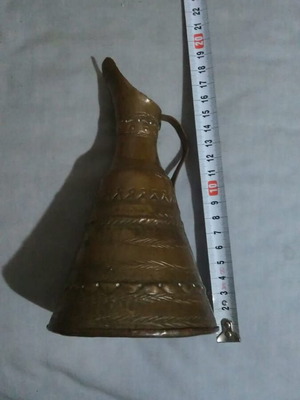 Bronze decorative jug refurbished, handmade with carved details