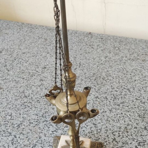 Lamp set of 4 like new from Pentelic marble and brass