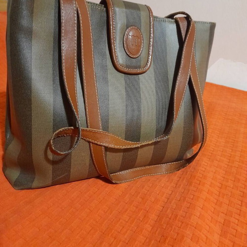 Women’s shoulder bag like new, brown and green leatherette