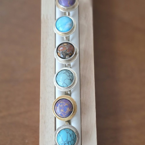 Silver ring with semi-precious stone, adjustable, handmade