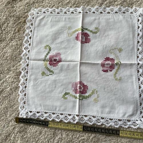 Handmade embroidered doilies used, cotton, set of two