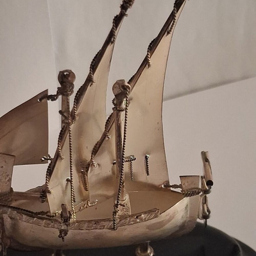 Maltese Dgħajsa Sailing Ship Sterling Silver 925 Miniature on Base