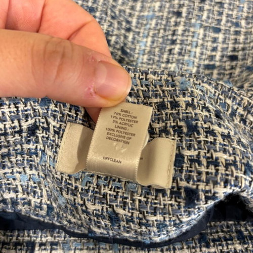 Ann Taylor Loft Tweed Skirt Blue White Lined Bow Rear Split Size 14
