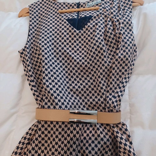 Popy Liaskos Small dress new, light beige with blue hearts