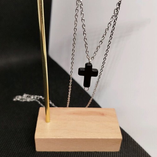 Handmade necklace new stainless steel with black cross