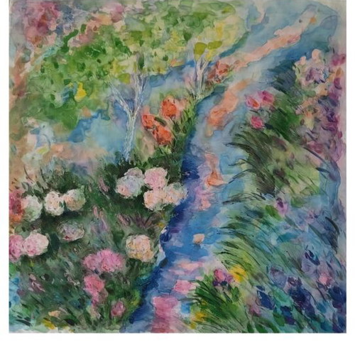 Ζωγραφιά σε μετάξι Claude Monet Inspiration 68x68 εκ. καινούργιο