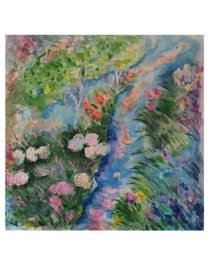Ζωγραφιά σε μετάξι Claude Monet Inspiration 68x68 εκ. καινούργιο