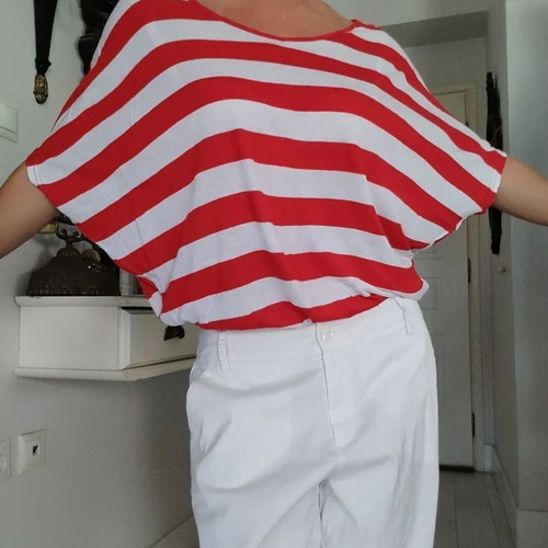 Striped blouse white-red S/M like new