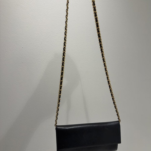 Furla clutch bag with chain black leather used