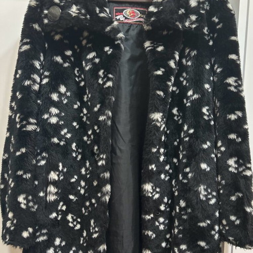 Women's coat used, black with white spots faux fur by Alex